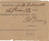 J. M. Caldwell tax receipt, October 1st, 1863